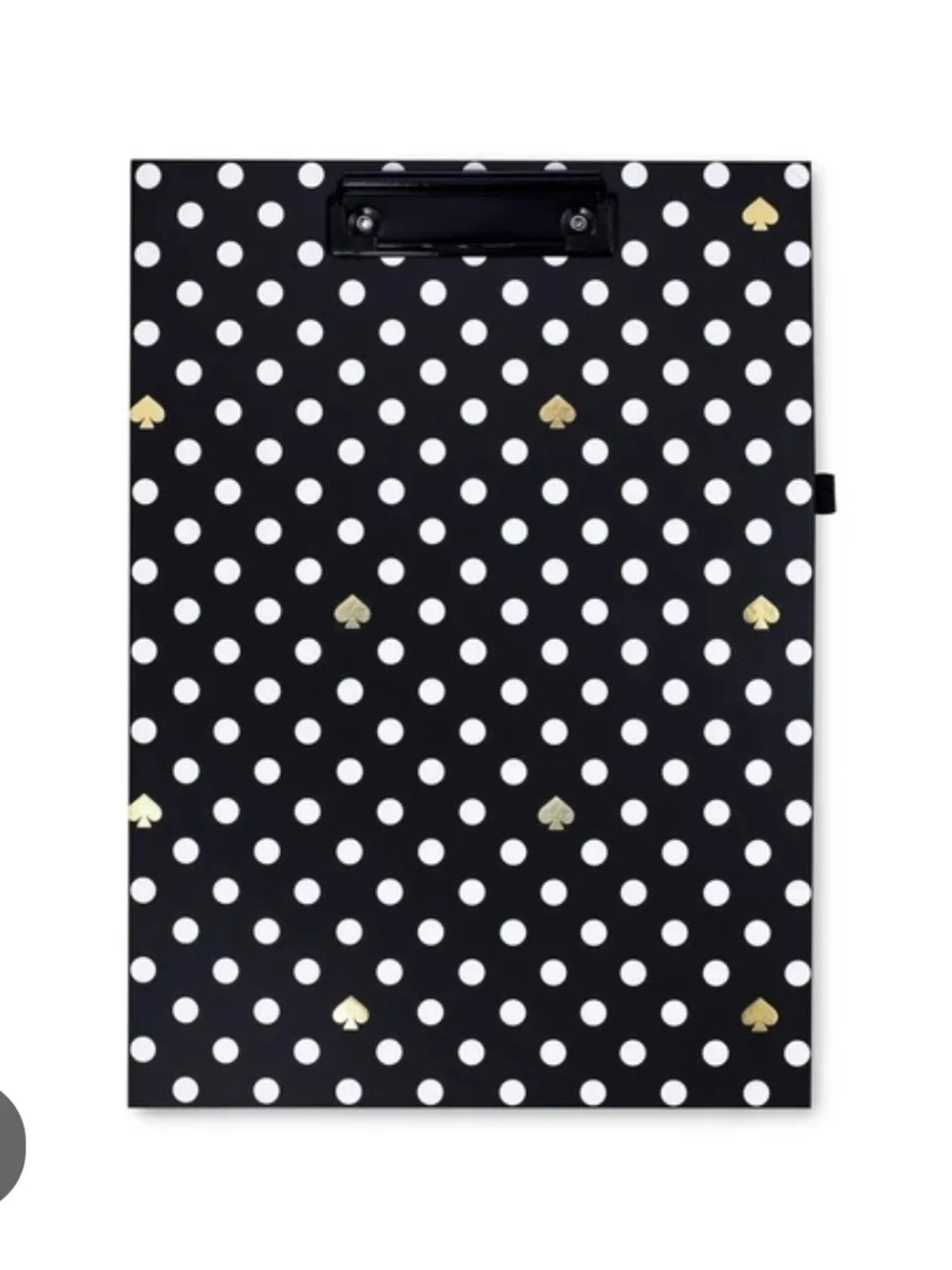 kate spade Black and White Polka Dot Clipboard Folio with Gold Accents
